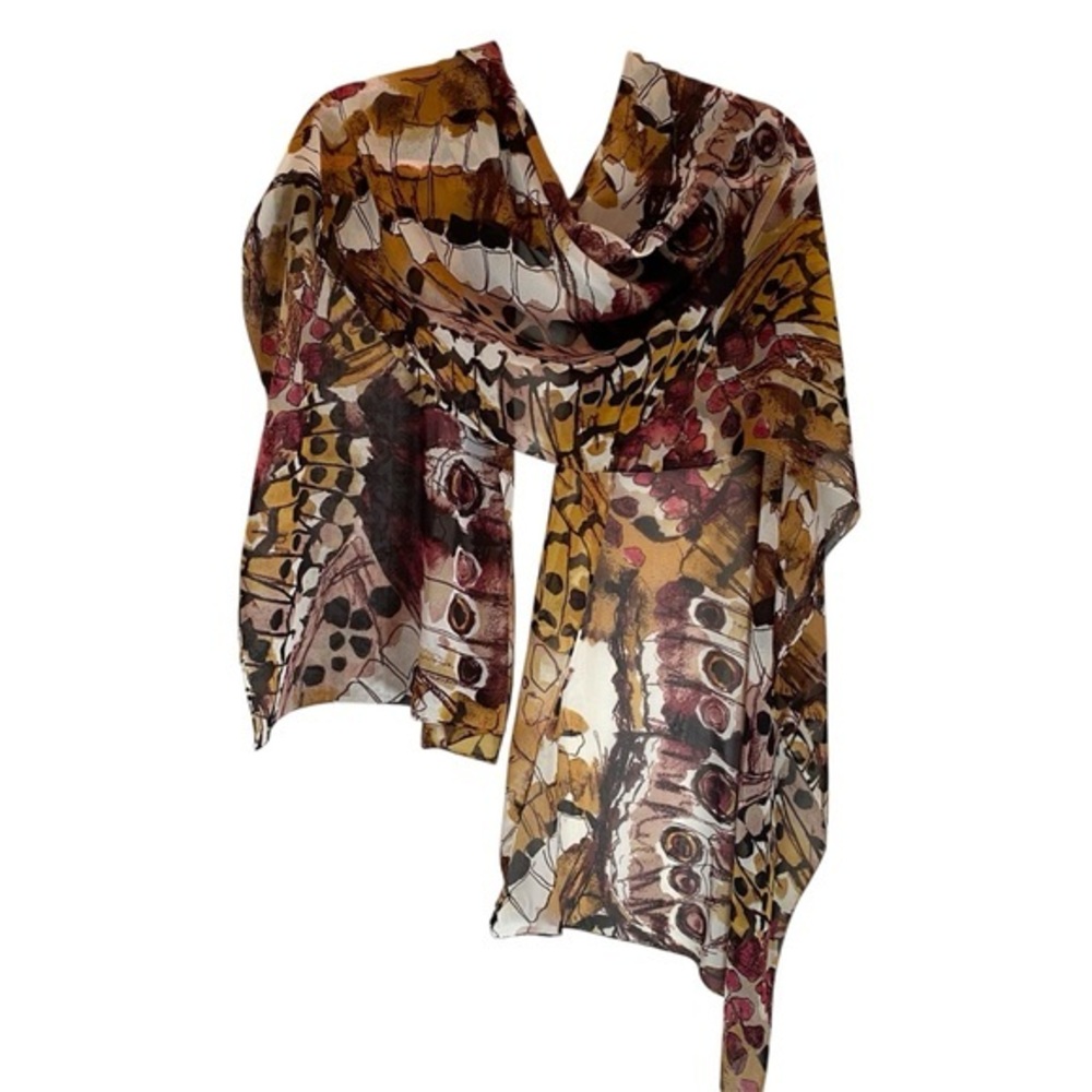 CALVIN KLEIN Sheer Abstract Butterfly Print Scarf